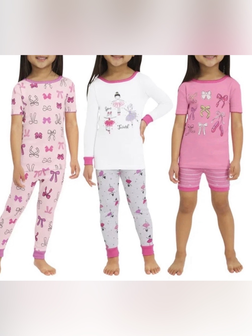 Koala Girls’ Pink and White Ballerina Pajama Set Trio - size 4T